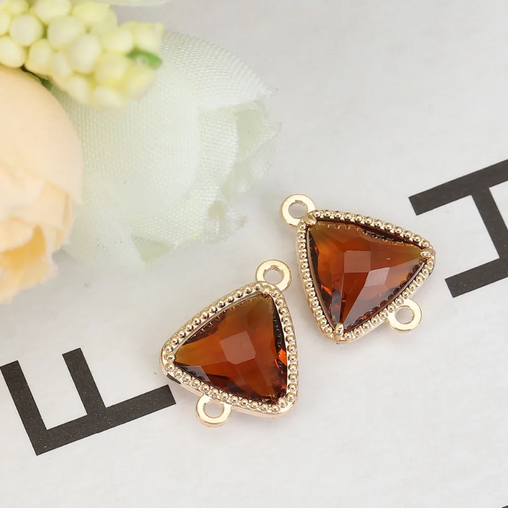 DoreenBeads медные и стеклянные соединители треугольные золотистые цветные граненые шармы 16 мм(5/") x 12 мм(4/8"), 5 шт