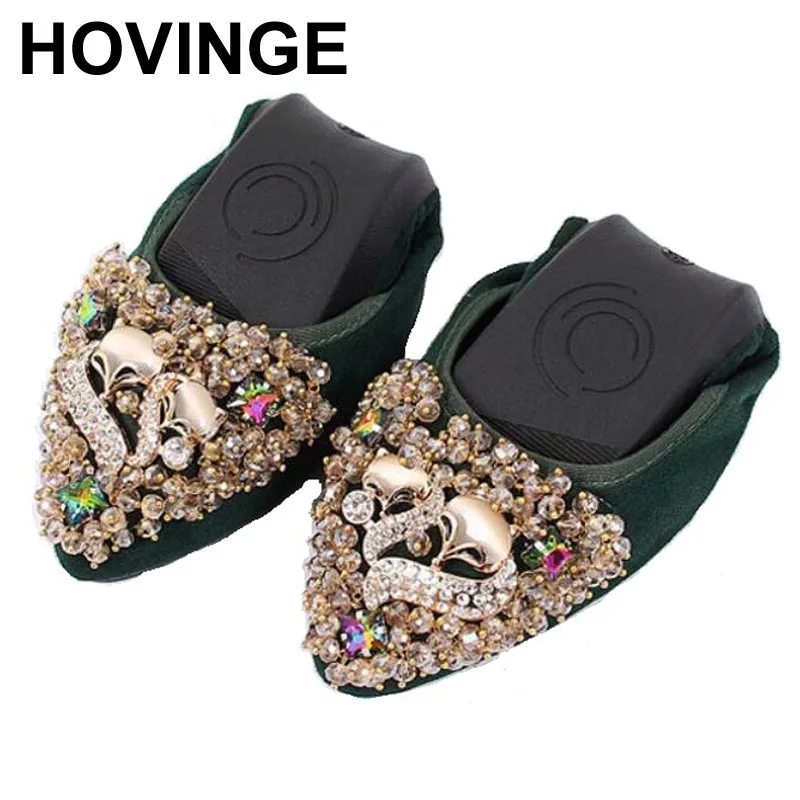 HOVINGE размера плюс женские туфли-лодочки с острым носком Повседневная обувь на плоской подошве с рисунком лисы; Дизайнерские стразы; Женская обувь для отдыха на плоской подошве; Женская обувь на мягкой платформе в модная обувь A0373