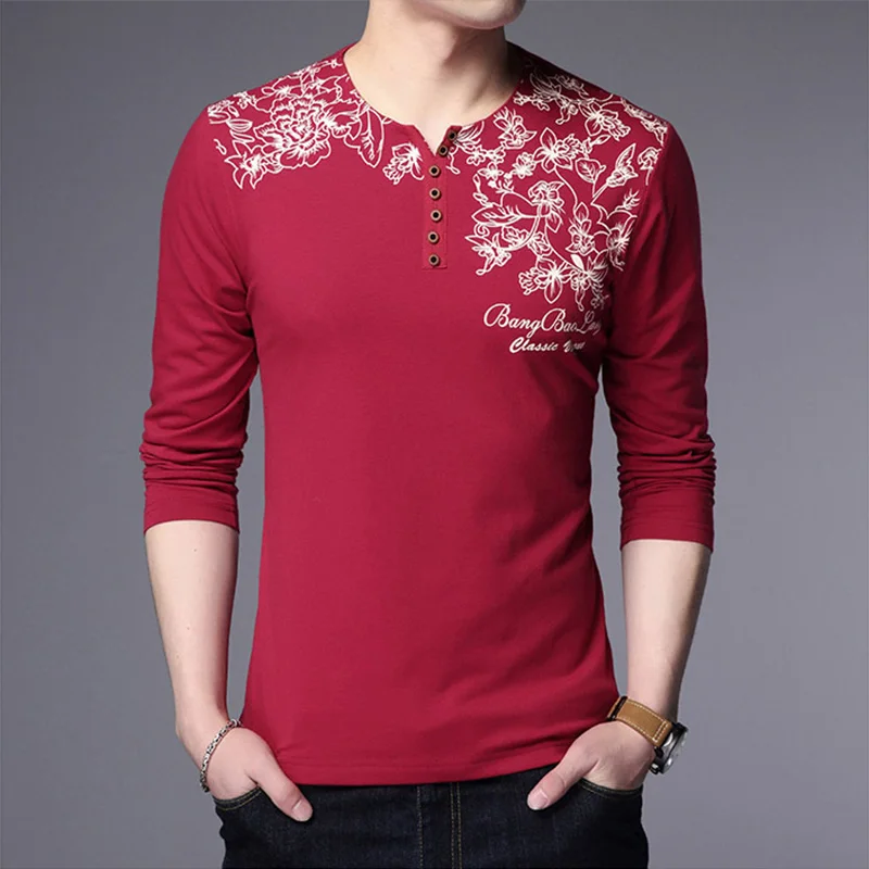 Wiivip Новый стильный брендовый модный принт Slim Fit футболка с длинным рукавом для