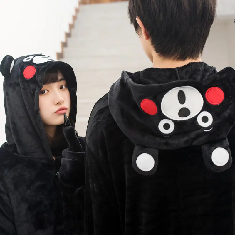 2017 Real New Cute Japanese Kumamon Pajamas Cartoon Anime Women Sleepwear Warm Homewear Unisex Cosplay For Pajama Sets | Женская одежда