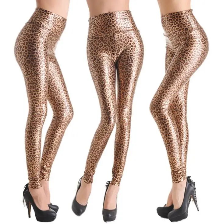 K303 Small leopard Женские кожаные леггинсы, штаны, леггинсы с высокой талией, эластичные Блестящие Брюки, зимние облегающие Женские брюки, женские брюки-карандаш - Цвет: K303 Small leopard