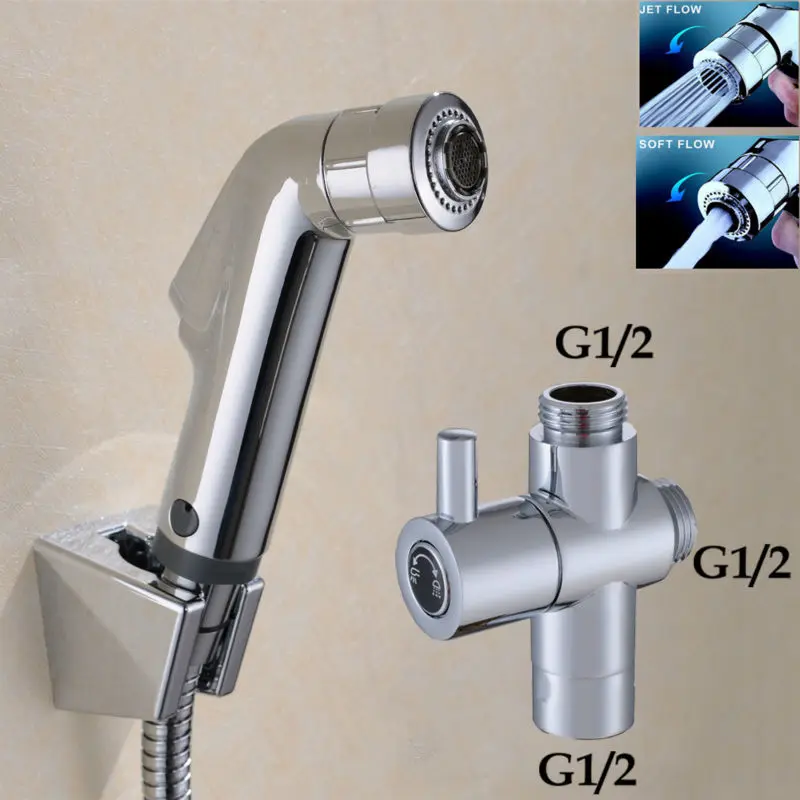 

ABS Hand held Bidet Toilet Shattaf Kit Sprayer Shower Set & G1/2 T-adapter diverter valve& 1.2m Hose & Holder