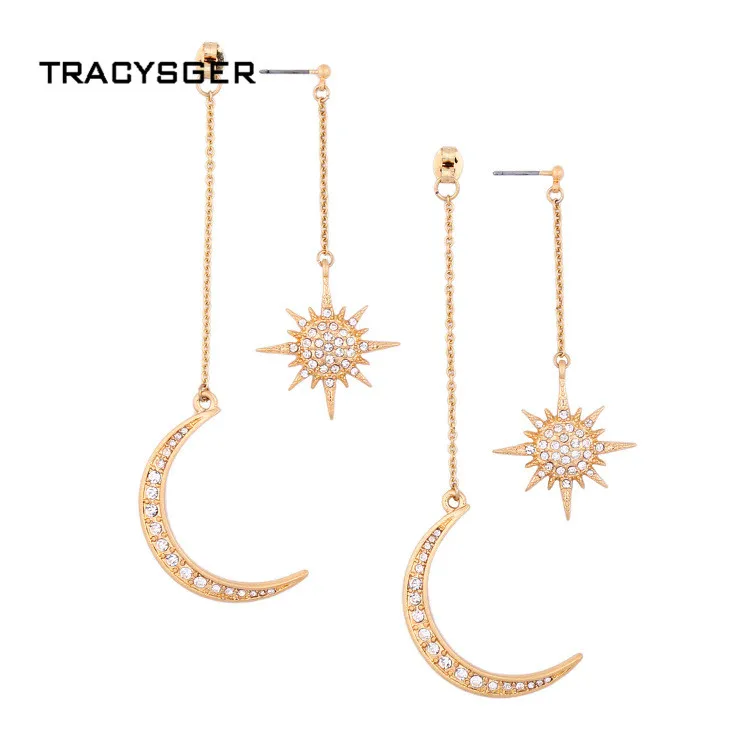 AB ed0087b/TRACYSGER/pave star and moon ear jackets|Серьги-гвоздики| |