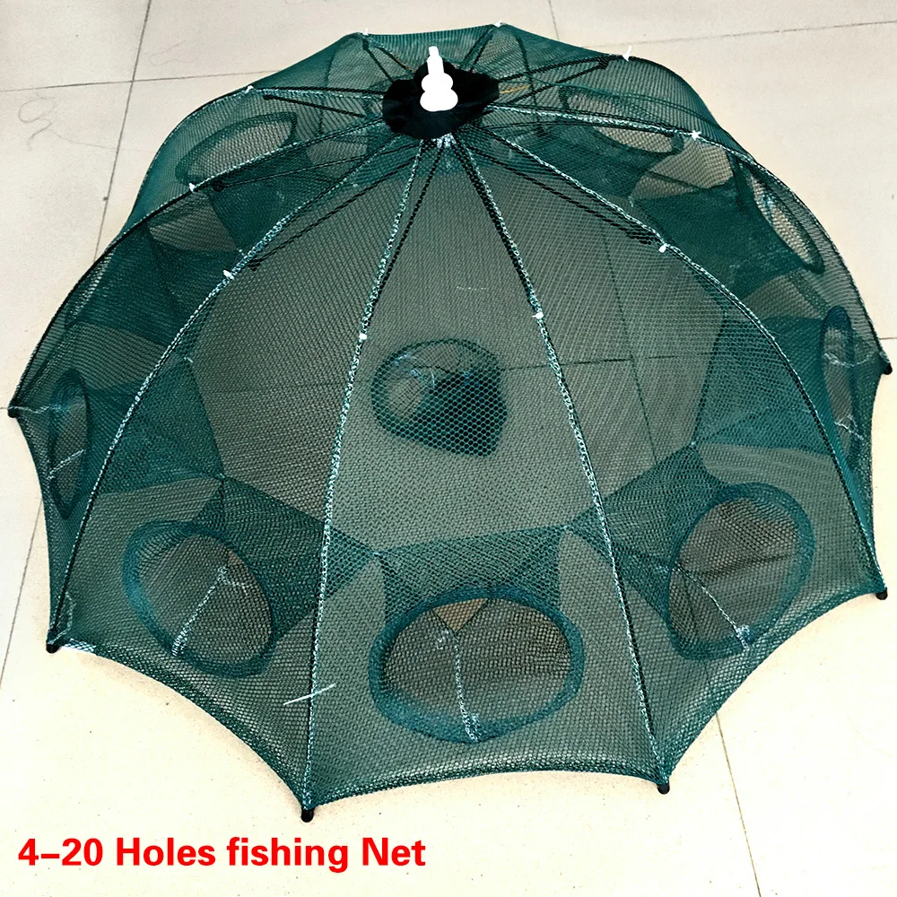 NEW Strengthened 4-20 Hole Automatic Fishing Net Shrimp Cage Nylon Foldable Crab Fish Trap Cast Folding Network | Спорт и