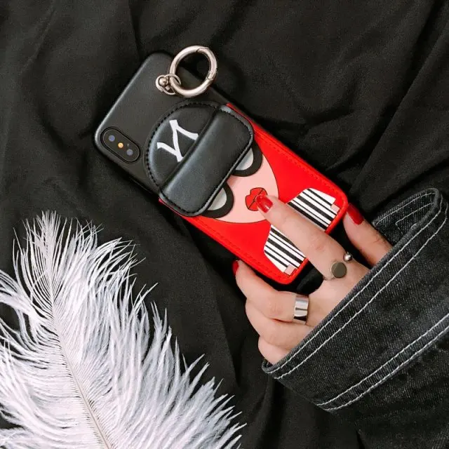 Fashion Sexy girl Black N Cap card pocket for iPhone 6 7 8 X XS phone case sunglasses cool lady finger ring 6S back cover |