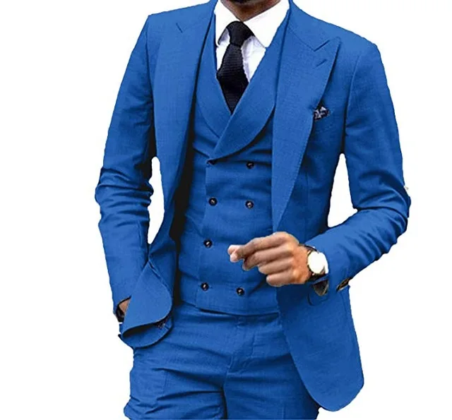 royal blue 3 шт. мужской костюм брендовый приталенный повседневный мужской деловой костюм Мужская качественная мода на одной пуговице свадебный смокинг мужской(Блейзер+ брюки+ жилет - Цвет: royal blue