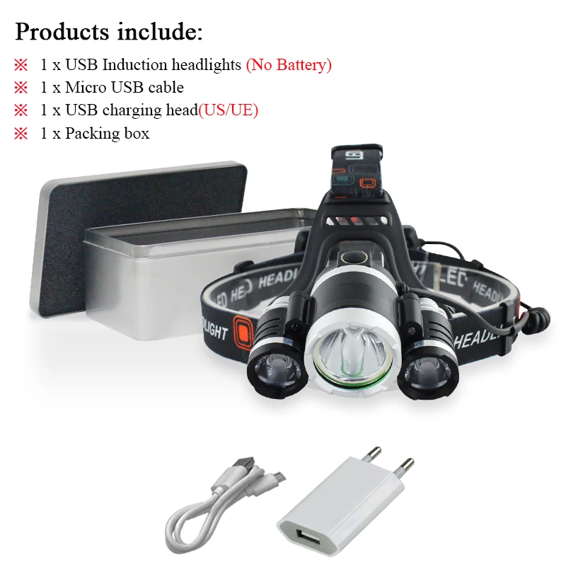 usb headlamp H-BOX 18650 перезаряжаемый ИК-датчик светодиодные фары xml 3t6 индукционный usb налобный фонарь фонарик батарея Головной фонарь hoofdlamp - Испускаемый цвет: usb headlamp H-BOX