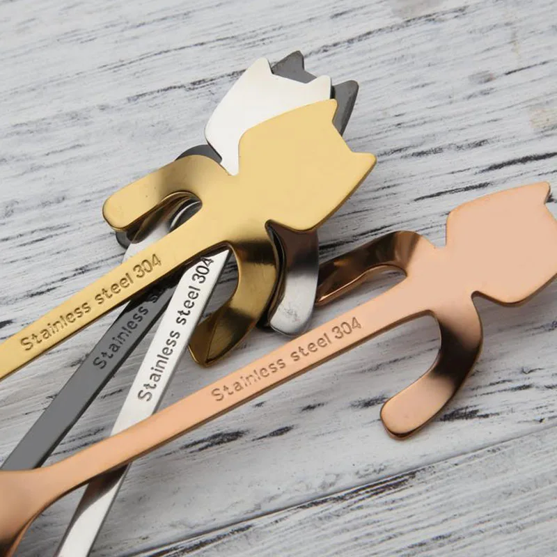 4 шт. мини-ложки из нержавеющей стали для котенка кофе чая десертного напитка