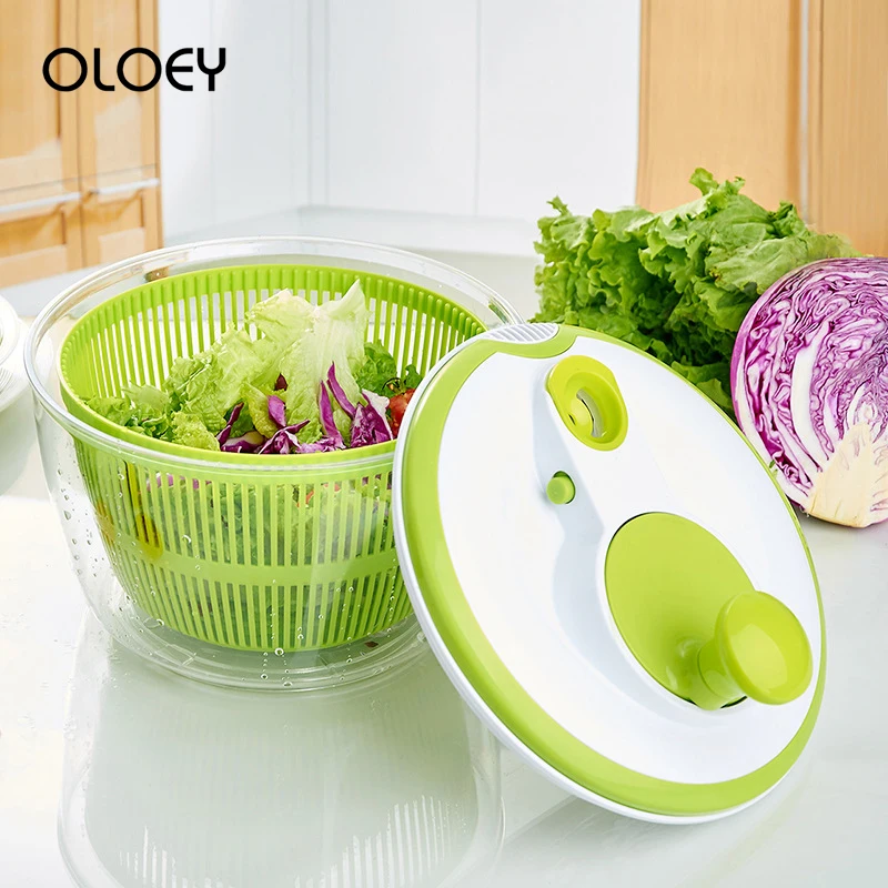 

OLOEY Vegetable Washer Kitchen Food Fruit Vegetable Dehydrator Dryer Plastic Manual Salad Spinner Colander Basket Storage Drying