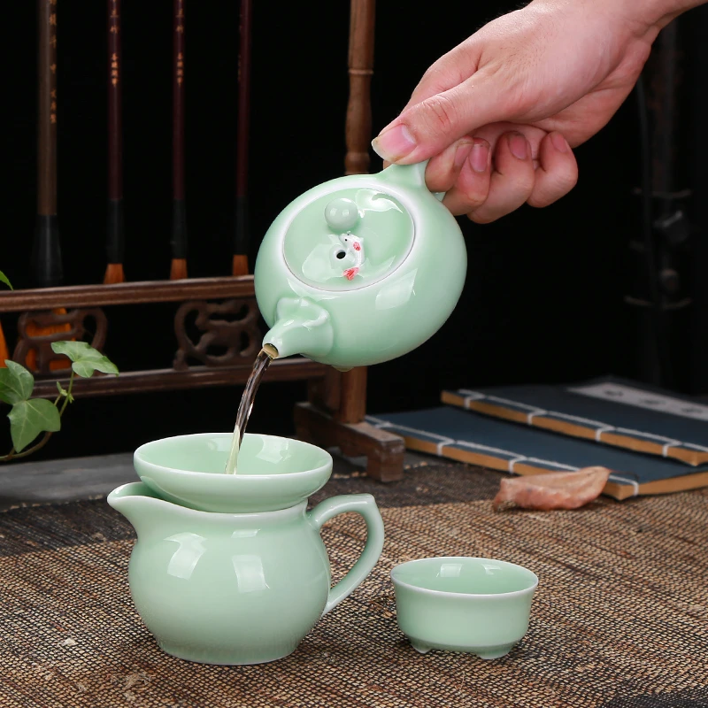 Longquan рыбы Чай комплект Керамика чайник Gaiwan чайная чашка Китайский кунг фу Чайник