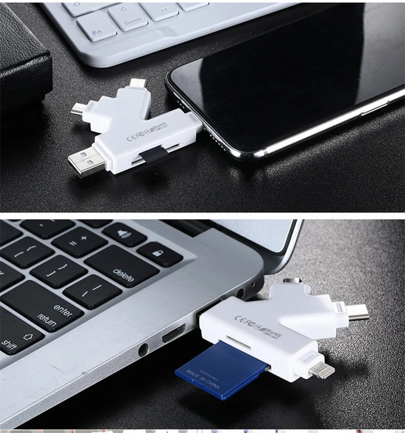 UTHAI C30 USBC Lightning мультикардридер 4в1 type-c/Lightning/MicroUSB/USB адаптер для iPhone 7 8 X Plus TF/SD кардридер