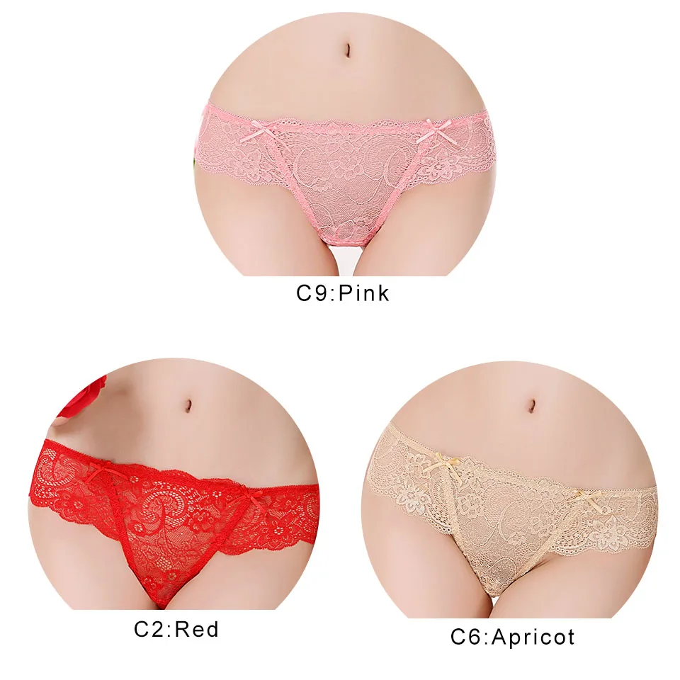 Pink Red Apricot Кружевные Бесшовные женские хлопковые трусики стринги сексуальные стринги эротическое женское нижнее белье с низкой посадкой для женщин прозрачные трусы 3 шт. ROSI - Цвет: Pink Red Apricot
