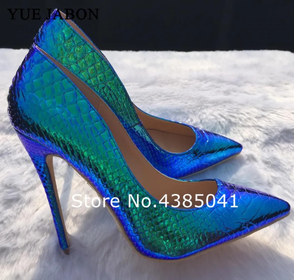

YUE JABON 2019 Leather Women Shoes Color Change Snake Print Sexy Stilettos High Heels 12cm/10cm/8cm Pointed Toe Women Pumps