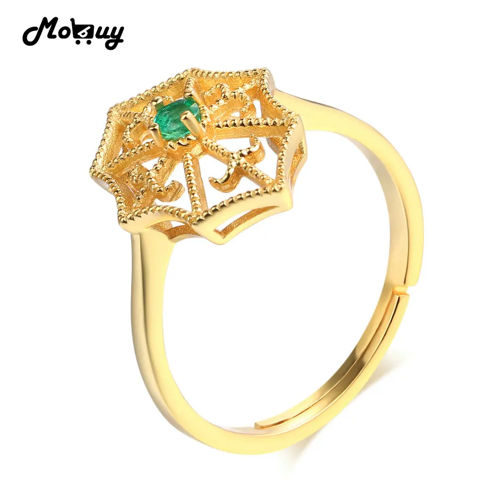 MoBuy MBRI050 паук сетка натуральный драгоценный камень изумруд регулируемое кольцо