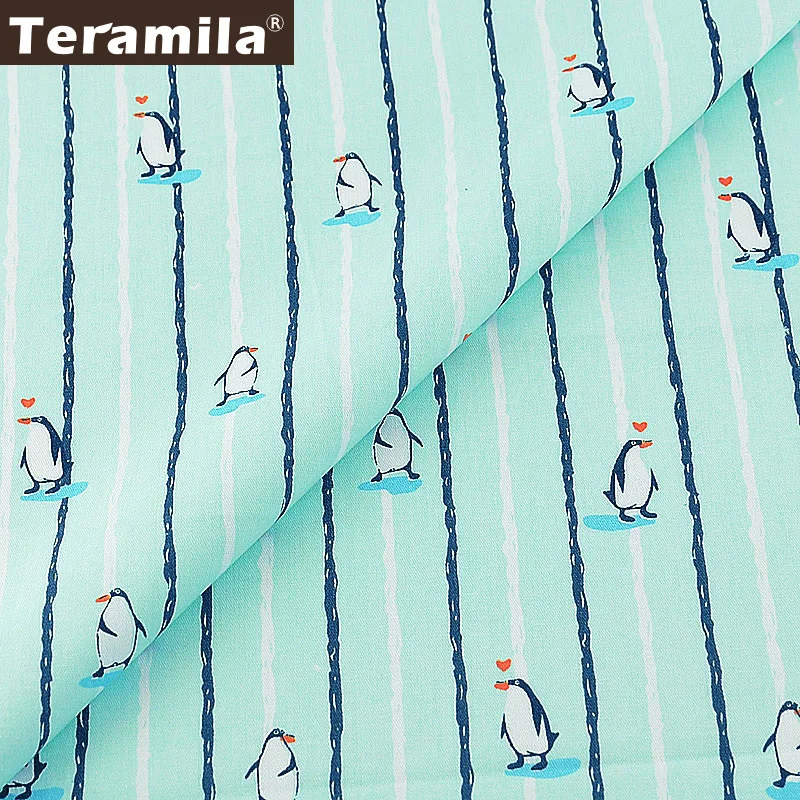 Teramila 100% хлопок дизайн пингвина небесно голубая линия саржевая ткань жир четверть