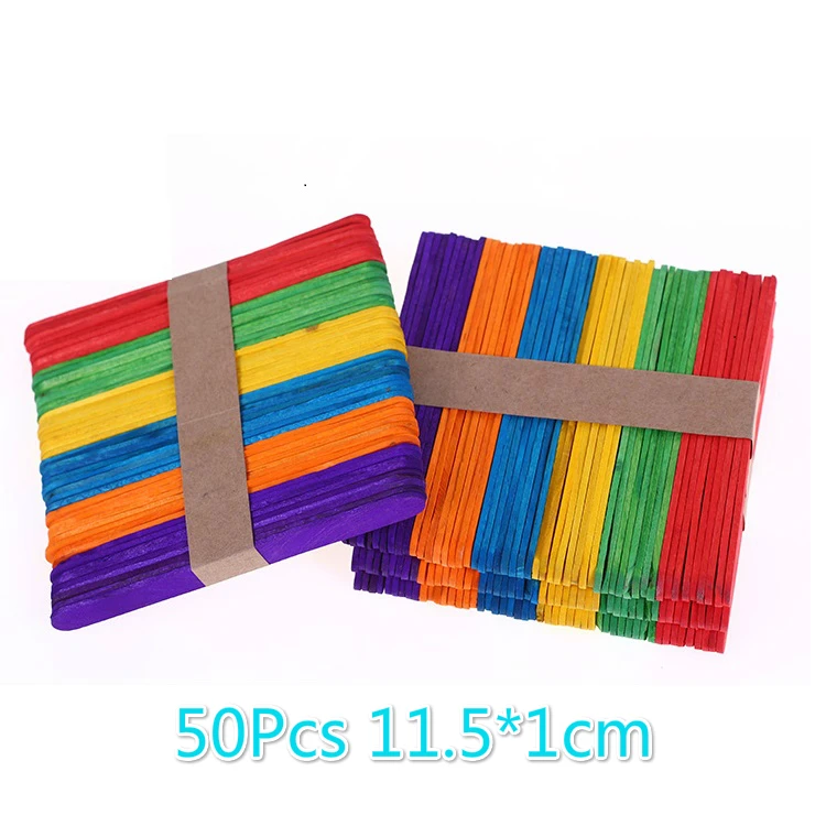 50Pcs 115x10mm 50 шт./лот, палочки для мороженого, натуральные деревянные палочки для мороженого, для детей, сделай сам, красочные ручные поделки, художественные инструменты для торта на палочке - Цвет: 50Pcs 115x10mm