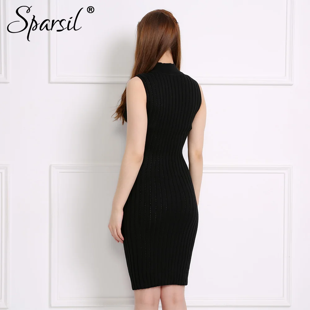 Sparsil женское весеннее трикотажное платье средней длины с высоким воротом без