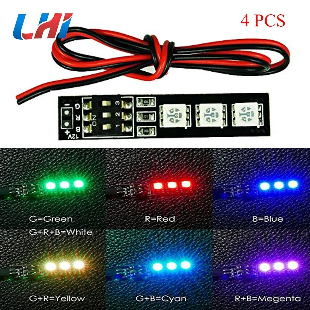 4 шт. RGB 5050 12 В светодиодные лампы доска 7 цветов Dip переключатель для дрона