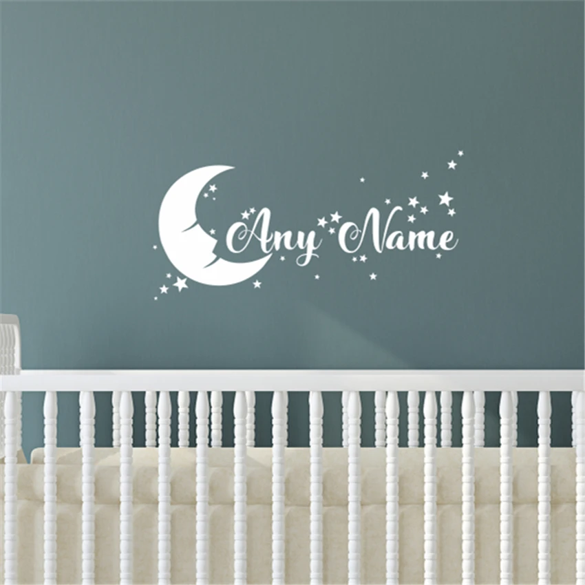 

Personalised Sleeping Moon Stars Space Name Decal Wall Vinyl Decals Art Home Decor stickers Nursery for kids rooms Mural Poster