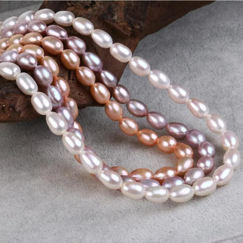 

7*10MM 38Pcs/1Strand Rice Shape 100% AAA Natural Freshwater Pearl Strand Bead Earring Charms Jewelry Loose Beads