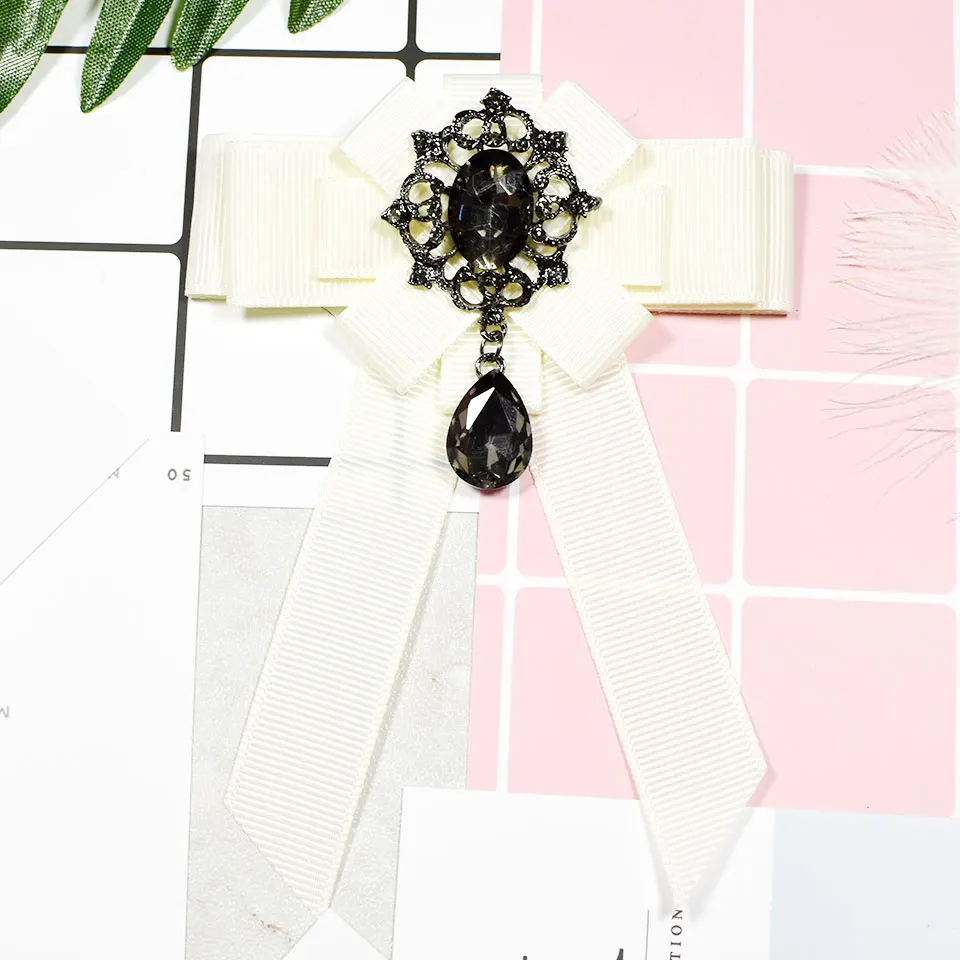 White Black Модная лента, бант, брошь, галстук, высокое качество, цветок, броши, булавка, бант, бант, корсаж, черная брошь для мужчин, рукоделие, букет, свадьба - Окраска металла: White Black