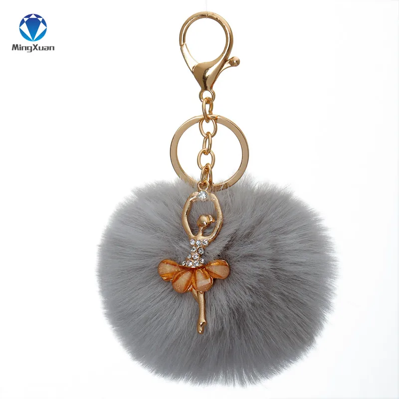 Помпон porte clef pompom de fourrure, цветные брелки из искусственного меха, пушистые Брелоки для ключей, балерина, помпон для девочек, брелок llavero - Цвет: Light Gray
