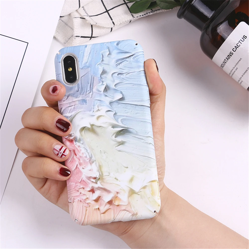 Phone Case For iPhone 6 6S Plus 7 8 X 10 Colorful Crayon Painting Luminous Matte Hard PC Full Protection Back Cover Coque |