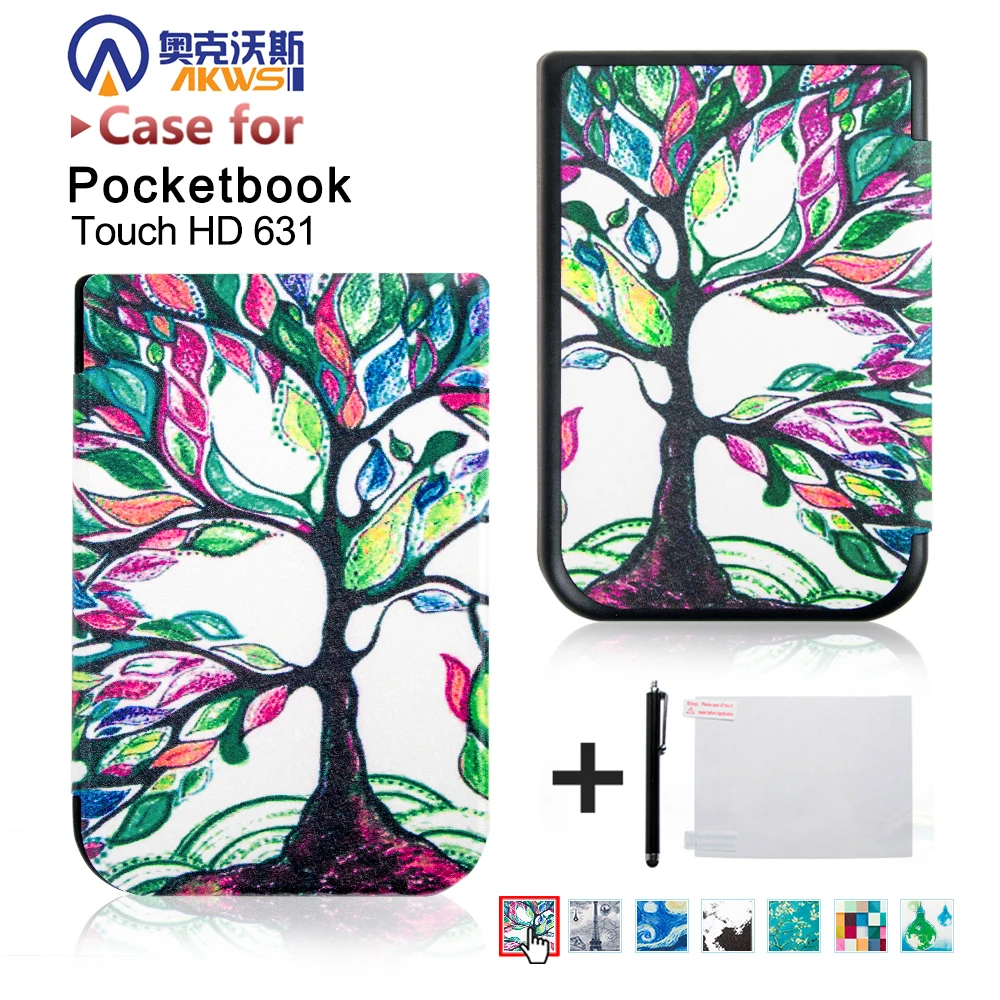 Чехол-книжка из ПУ кожи для 2016 pocketbook touch hd 631 ereader + Защитная пленка экрана стилус |
