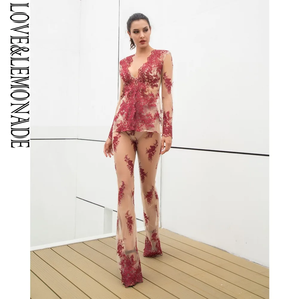 LOVE & LEMONADE сексуальный красный кружевной полностью прозрачный Двухсекционный