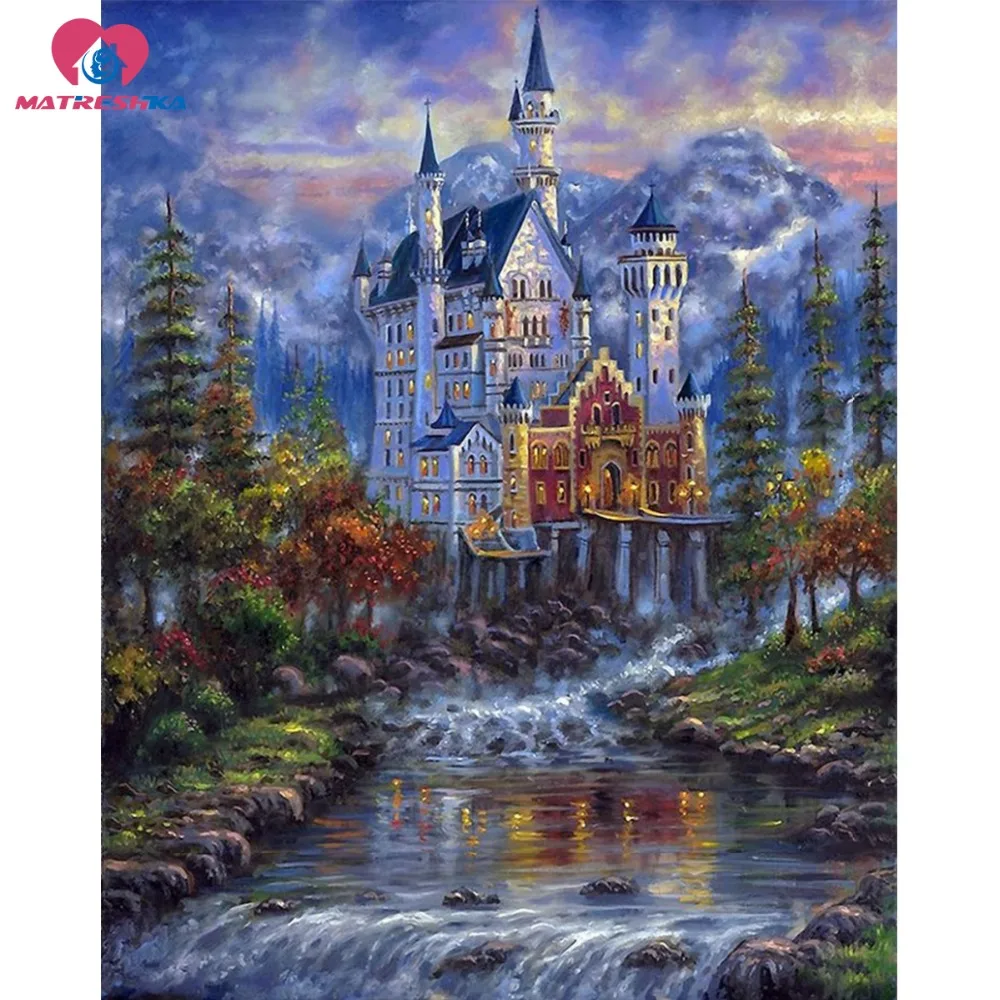 Вышитые алмазами пейзажи замок Стразы Вышивка мозаика Алмазный полный сборник