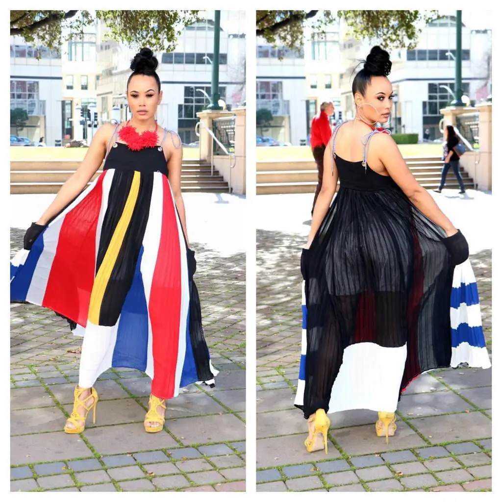 2019 летнее женское платье в полоску из разноцветного шифона стиле пэчворк с