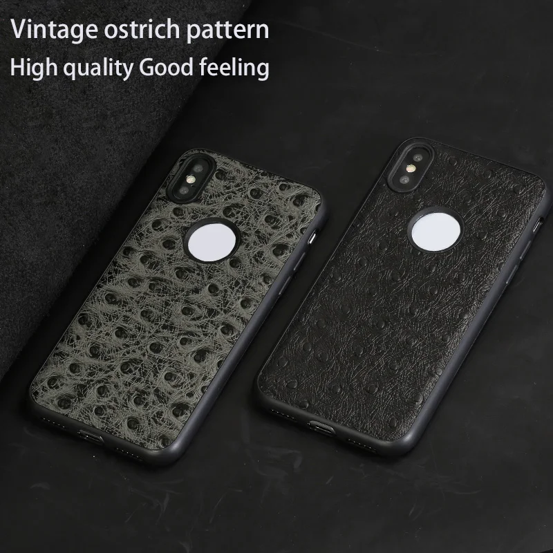 Натуральная кожа телефон чехлы для iPhone X 10 случае страуса логотип текстура