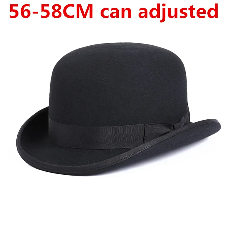 Black 56to58CM 4 размера, шерстяная фетровая шляпа для женщин и мужчин, головной убор в стиле стимпанк, головной убор Сэма, бобра, папы, шляпа с блестящей лентой с блестками, 40 - Цвет: Black 56to58CM