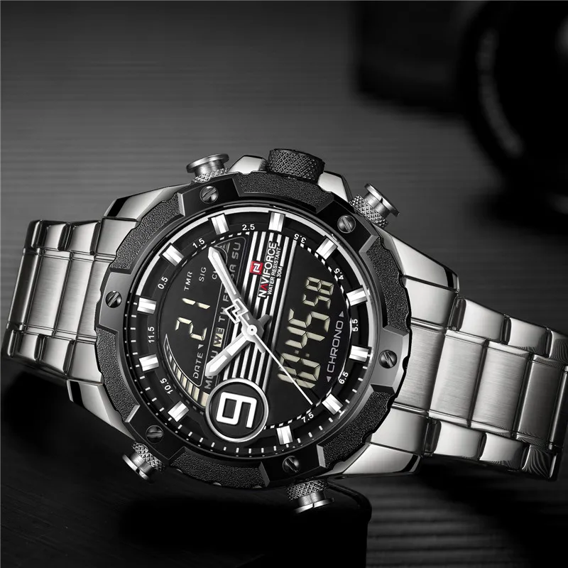 Часы наручные NAVIFORCE Мужские Цифровые брендовые Роскошные Аналоговые спортивные