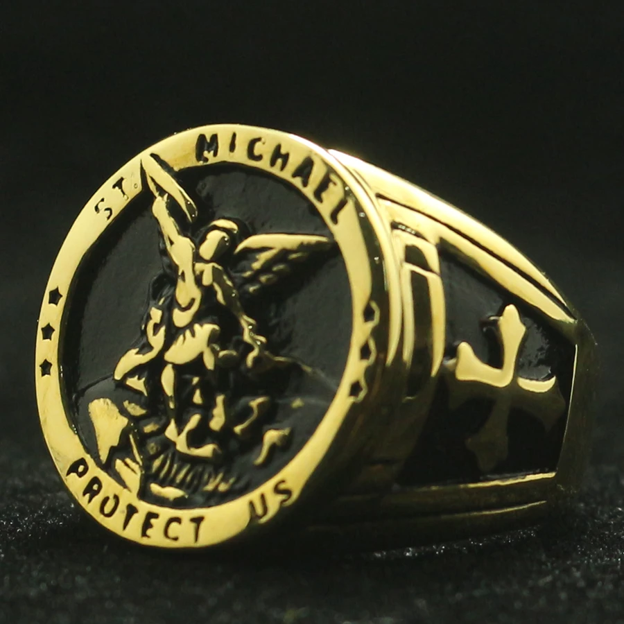 Мужское кольцо из нержавеющей стали 316L с крутым крестом Saint Michael Protect US|Кольца| |