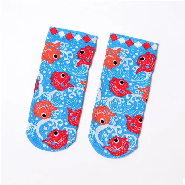 Небесно-голубой CHAOZHU/4 пары летних милых носков в японском стиле, kawai lucky cat, суши, Золотая рыбка, забавные короткие носки с рисунками из мультфильмов, женские летние носки - Цвет: Небесно-голубой
