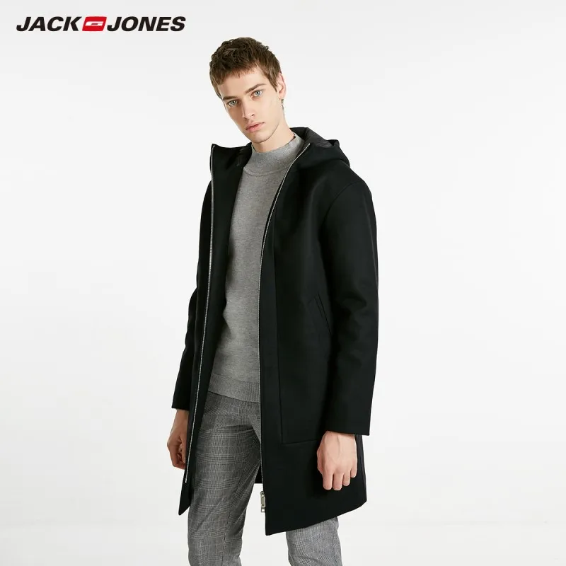 Куртка JackJones мужская с капюшоном длинное шерстяное пальто воротником-стойкой