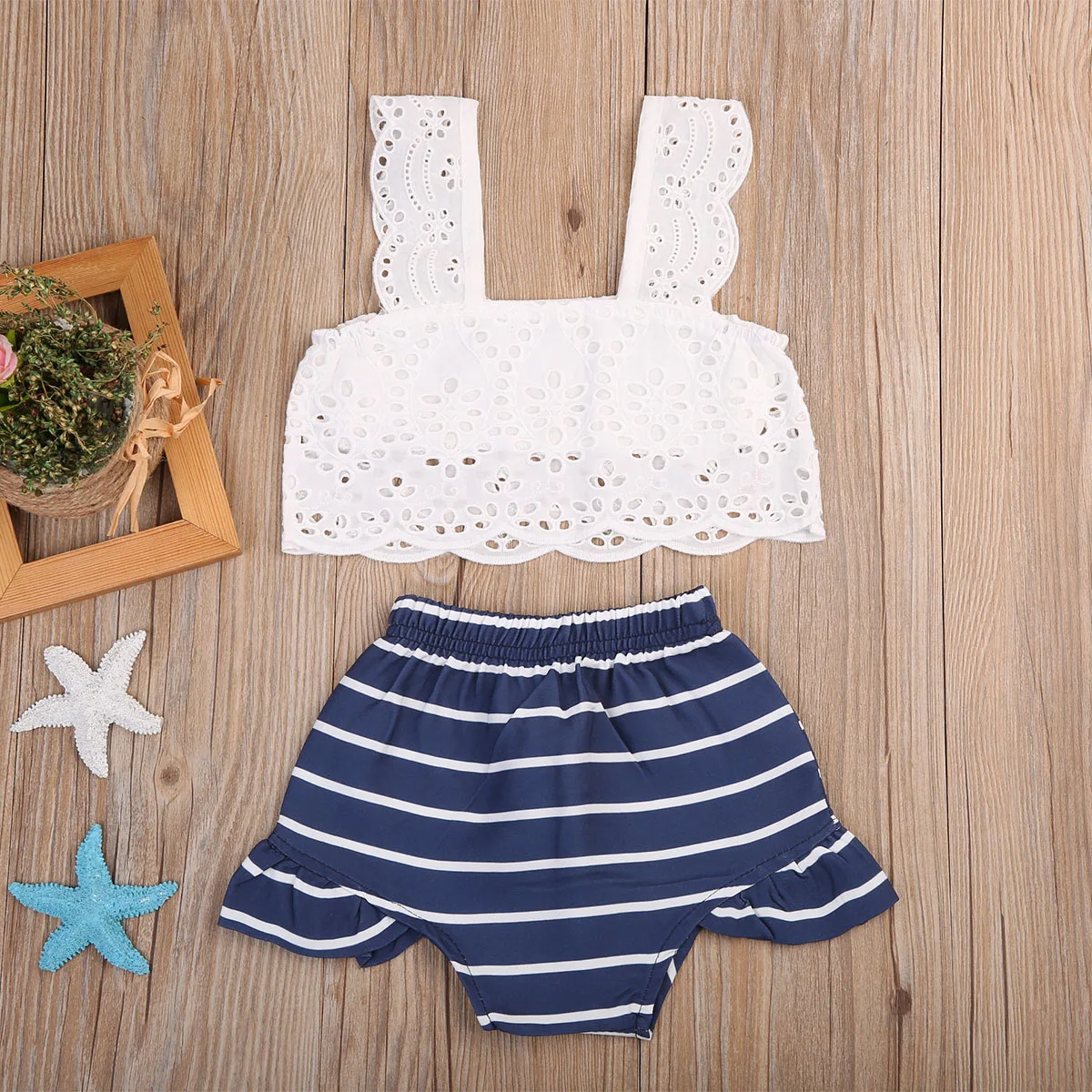 Летние комплект одежды для маленьких девочек белый жилет футболка Топы + Синий
