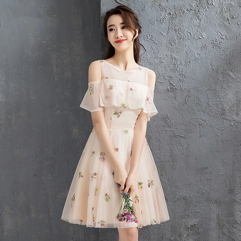 Полуофициальное Короткое платье-кохвост вечернее Пышное Платье с цветочным