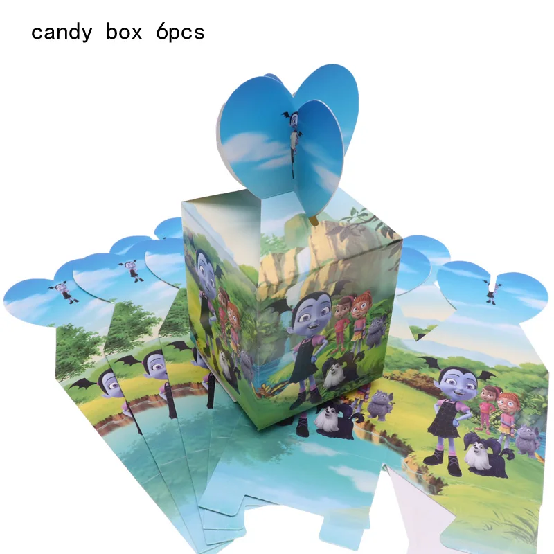 candy box 6pcs Vampirina, принадлежности для тематической вечеринки, салфетки, тарелки, чашки, свадебное украшение, детская душевая посуда для вечеринки в честь Дня Рождения, набор для девочек - Цвет: candy box 6pcs