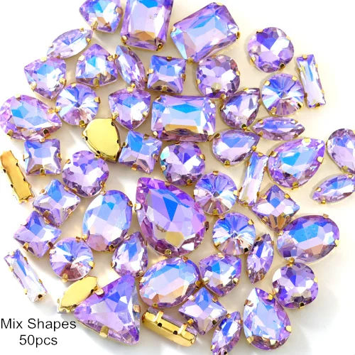 Mix Shape Size 50PCS 20 шт фиолетовый AB смешанные формы Размеры пришить стразы с коготь Flatback Стекло шитье стразами камни для Сделай Сам одежда B1160 - Цвет: Mix Shape Size 50PCS
