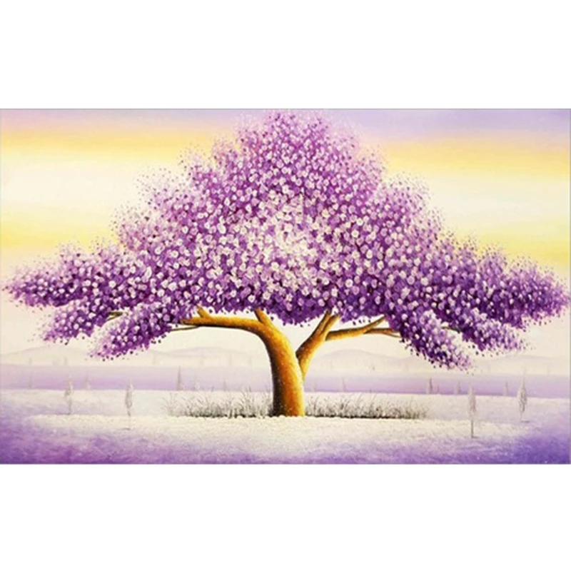 Горячая новая алмазная живопись фиолетовый деньги Картина Пейзаж с деревом