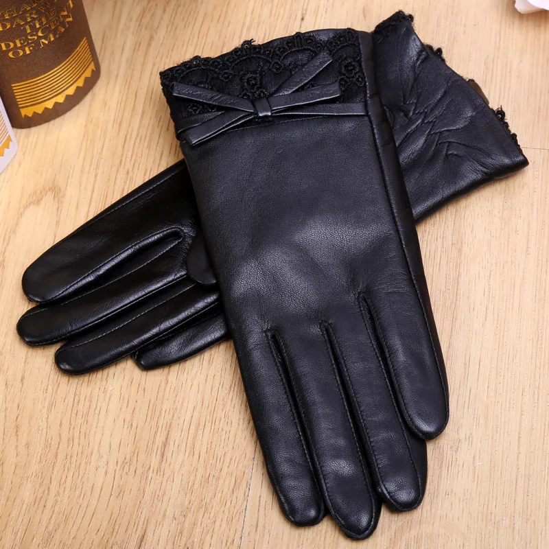 

High Quality Ladies Genuine Leather Gloves Winter Plus Velvet Thick Warm Goat Gloves Driving Touch-Screen Short Gloves GR-8319-5