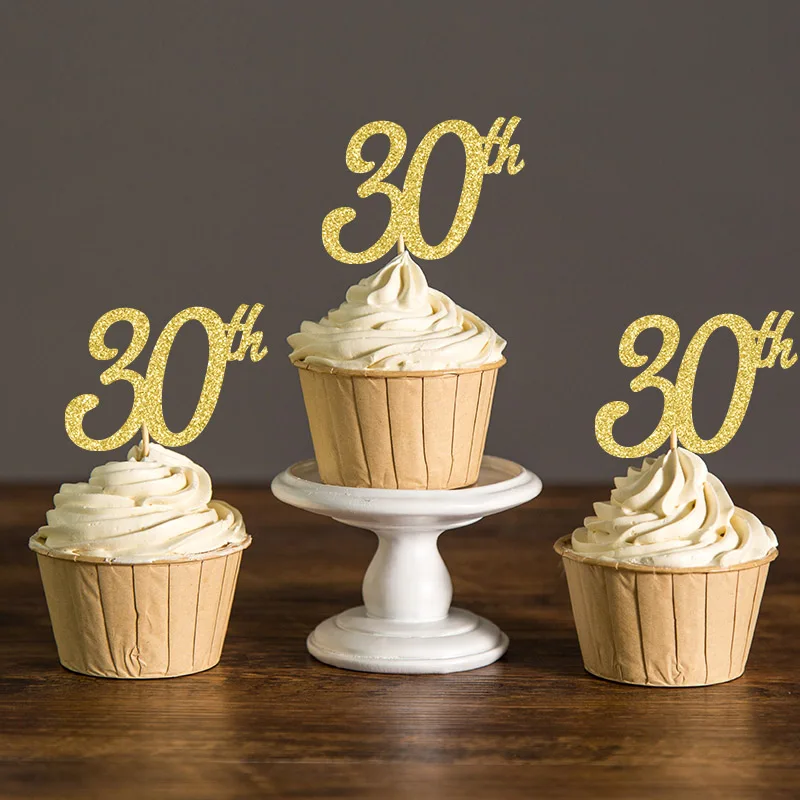 Золотой/Серебряный Блестящий 30th Cupcake Picks выбор для 30th декор для вечеринки в честь Дня рождения 30 вечерние украшения аксессуар для кекса поставки