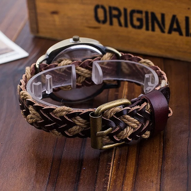 Часы наручные CCQ мужские/женские винтажные из натуральной кожи с плетеным