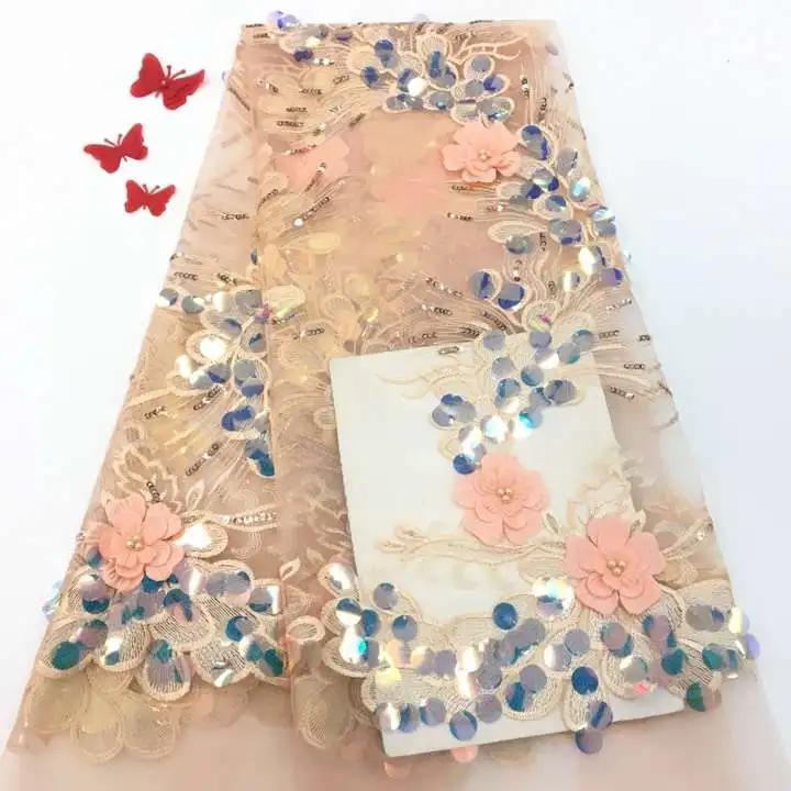 Красивая африканская кружевная ткань 3D с цветочным дизайном 2019