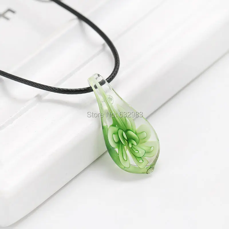 Модное красивое ожерелье с подвеской в форме капли воды из муранского стекла