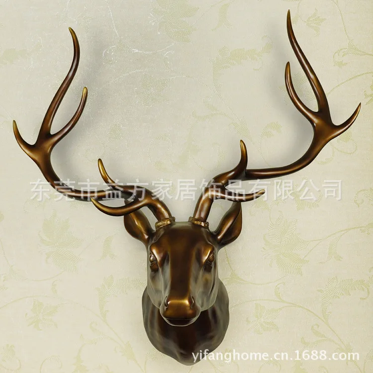 

European style furnishings rustic large European and American antique copper wall resin crafts auspicious deer