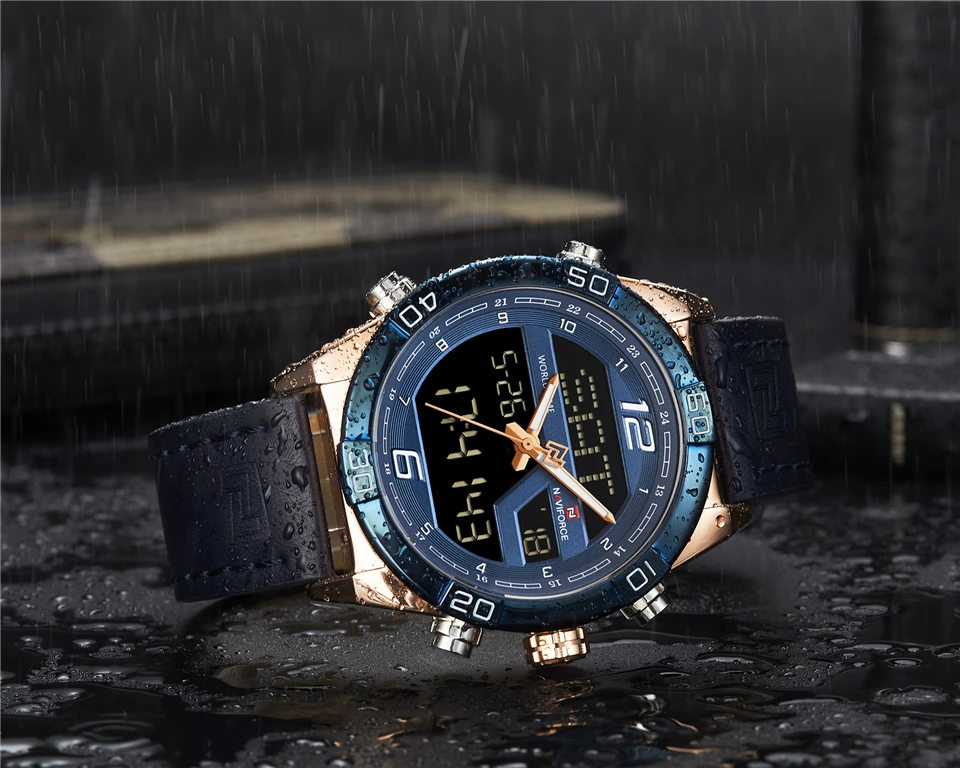 Мужские часы NAVIFORCE лучший бренд класса люкс кожаные спортивные наручные часы мужские водостойкие военные кварцевые цифровые часы Relogio Masculino
