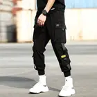 Брюки-султанки мужские с эластичным поясом, уличная одежда, брюки с лентами в стиле панк, повседневные облегающие джоггеры, штаны в стиле хип-хоп, черные
